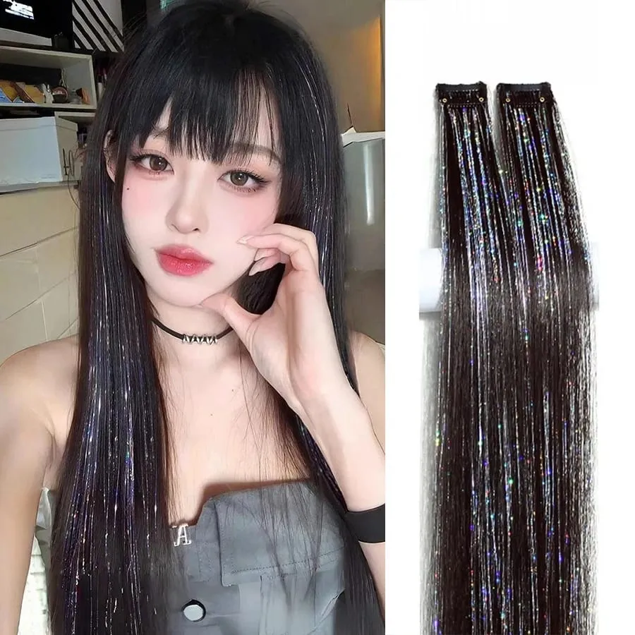 Synthetic Ear-dyed Laser Wig Piece One-card Seamless Feather Hair Extension Artifact Girl Group Stage Headdress Patch — image 8