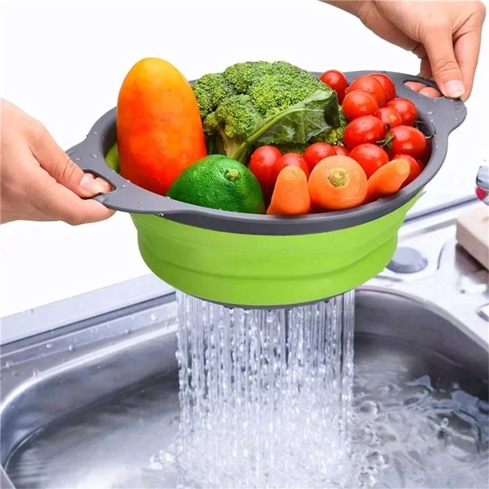 2PCS Silicone Folding Drainer Basket Fruit Vegetable Foldable Colander Kitchen Strainer for Food Pasta Kitchenware Drain Device — image 5