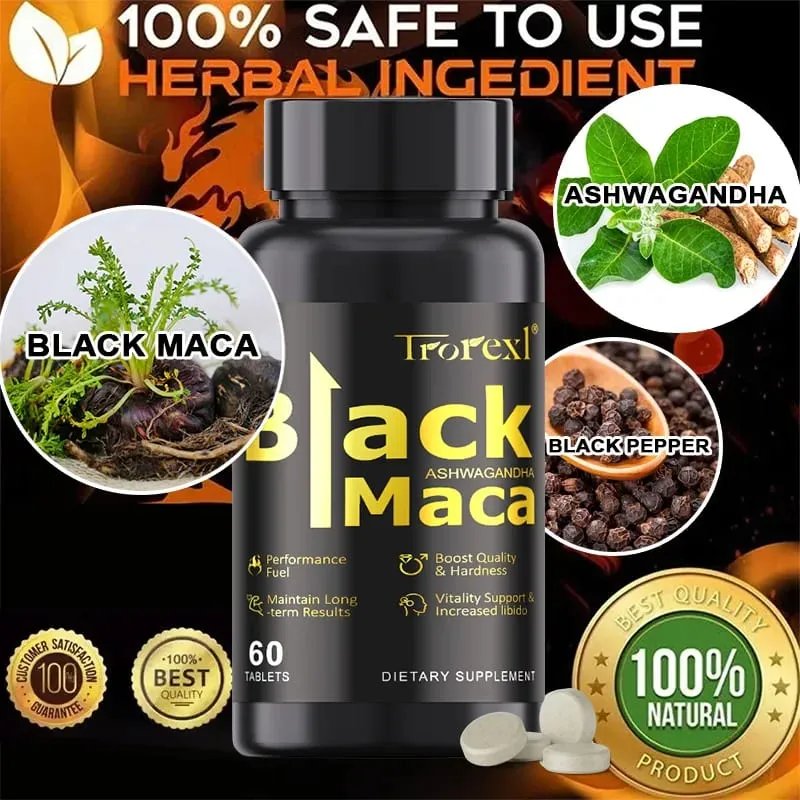 Natural Black Maca Tablets with Ashwagandha Male Power Energy Supplement Man Enlargent Pills ENHANCES VIGOUR & STAMINA — image 3