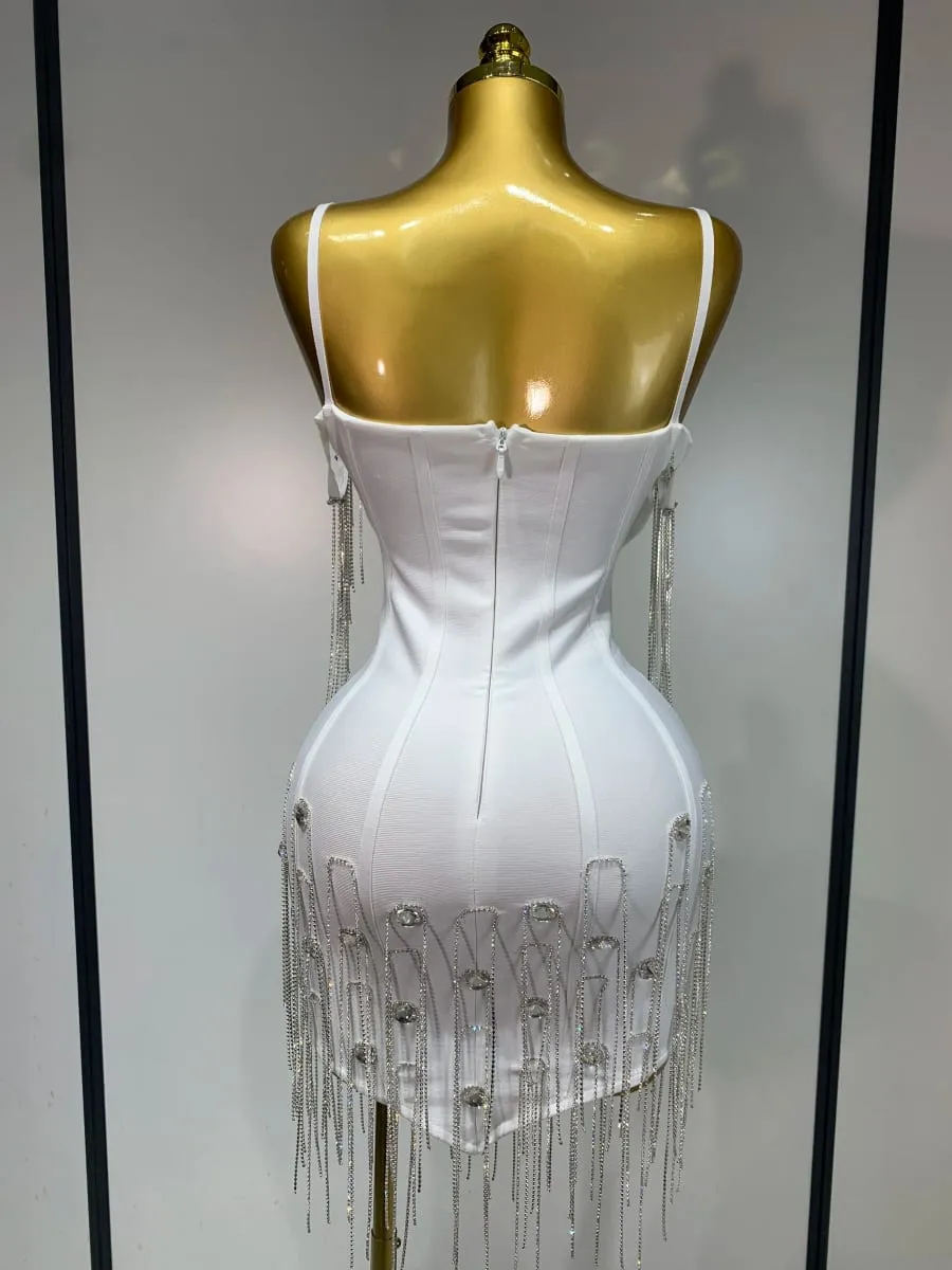 Kobiety seksowny Backless Spaghetti pasek Bodycon bandażowa sukienka bez rękawów 2025 elegancka suknia balowa klub wieczorowe sukienki urodzinowe — image 5