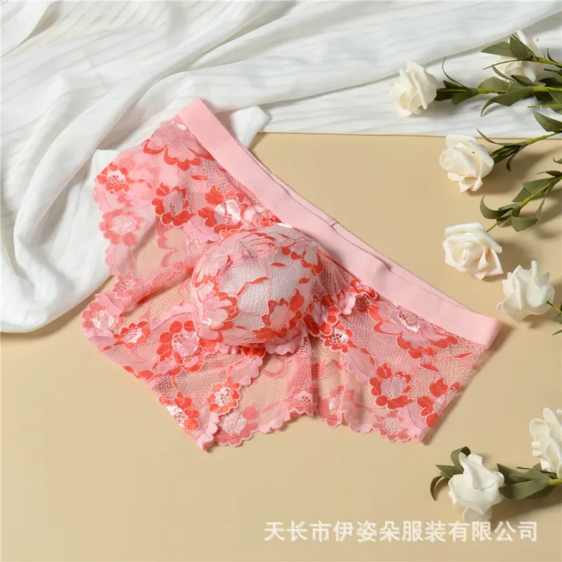 Renda sexy roupa interior suave dos homens bolsa calcinha perspectiva fina floral homem briefs tentação malha baixa ascensão respirável cuecas — image 9