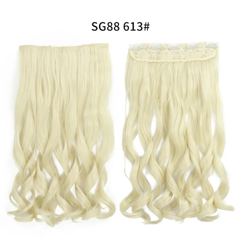 Long Straight Curly One Piece 5clips Clip-in Extensions 22Inch Heat Resistant Hairstyles Colour Mix Blonde Hair Piece For Women — image 26