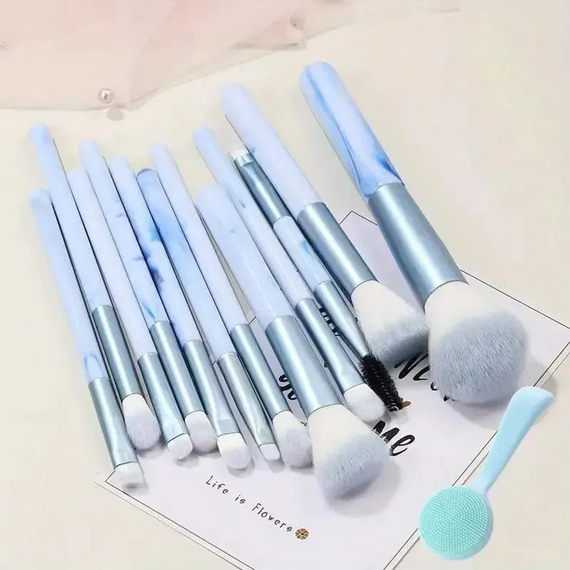 12PCS Makeup Brush Set Blue Foundation Concealer Blush Powder Eye Shadow Kabuki Blending Cosmetic Soft Fluffy Female Makeup Tool — image 10