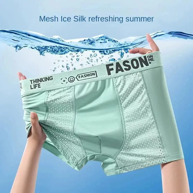1pcs Mesh Ice Silk Boxer Shorts Men's Underwear FASQM Underpants Breathable Sexy Slim Panties Bamboo Lingerie Plus Size L-6XL — image 32