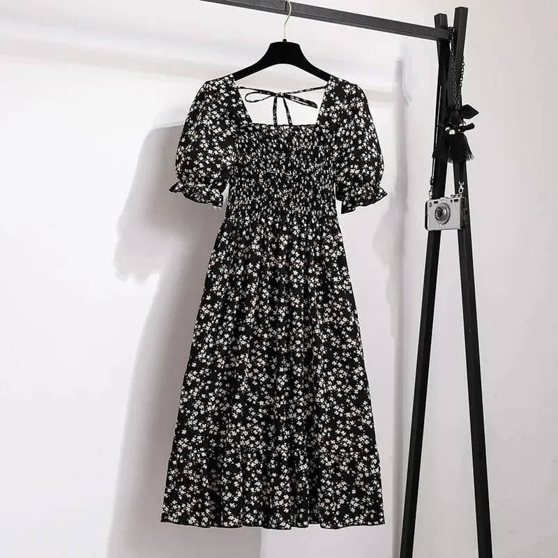 Spring Summer Chiffon Dresses Fashion Female Elastic Waist Short Sleeve Pleated Casual Dress Women A-line Dresses Vestidos — image 20
