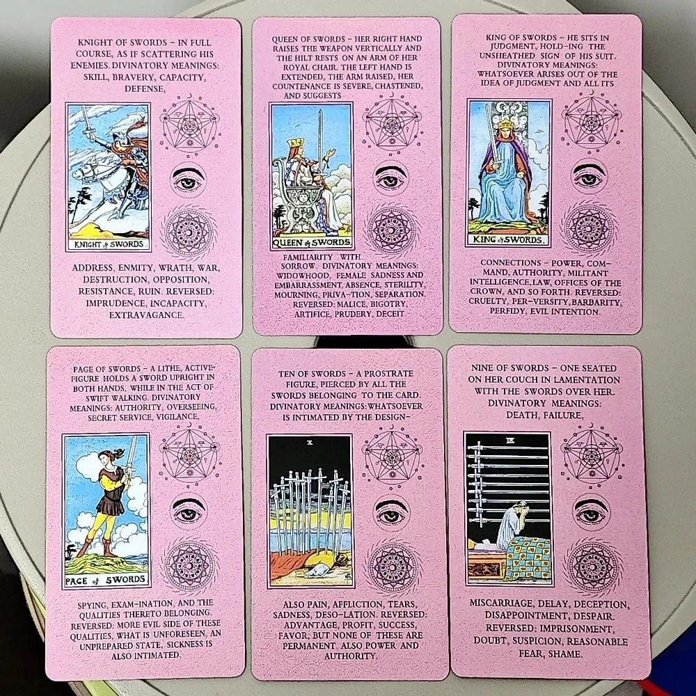 10.3*6cm Pink Learning Tarot 78 Pcs Tarot Cards with Keywords Based on Rider Waite System — image 2