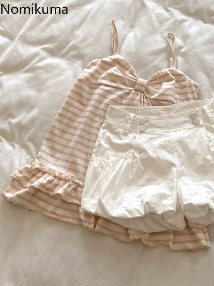 Japanese Sweet Vest Women Clothing Vintage Striped Sleeveless Tees Fashion Summer Camis Ruffles Slim Fit Vintage Tank Ropa Mujer — image 3