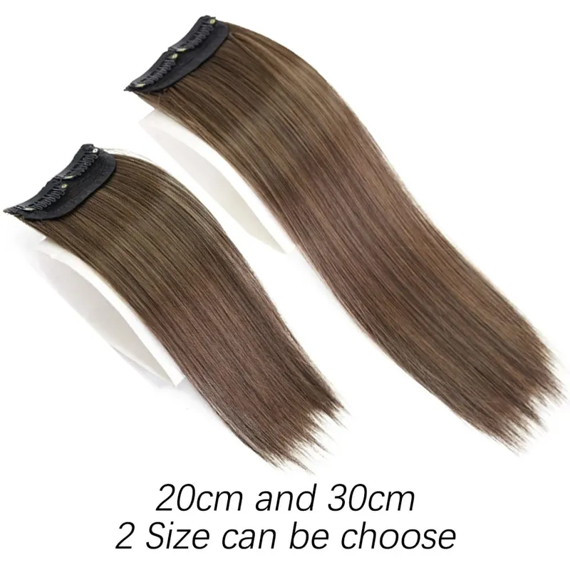 합성 20cm/30cm 보이지 않는 스트레이트 패드 클립 원피스 헤어 익스텐션 탑 사이드 커버 여성용 털이 헤어 피스 — image 3