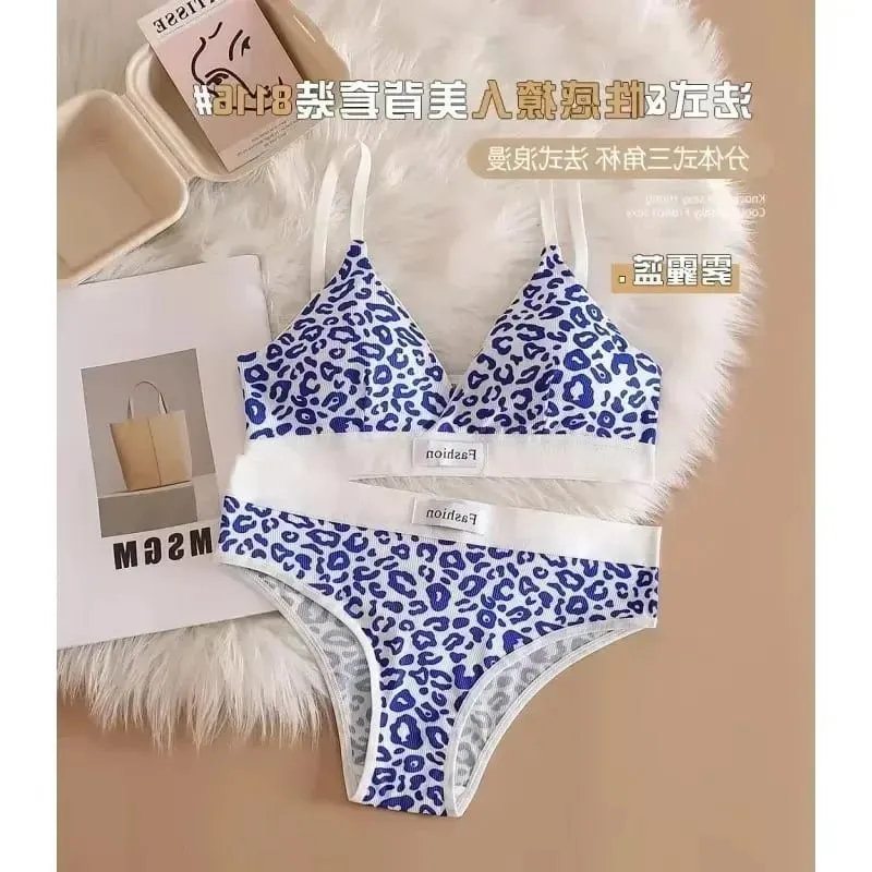 1/3/8Pcs Seamless Bra Set Low Waist Panties Leopard Bralette Sexy Lingerie Set Vneck Sport Brassiere Female Cotton Underwear Set — image 9