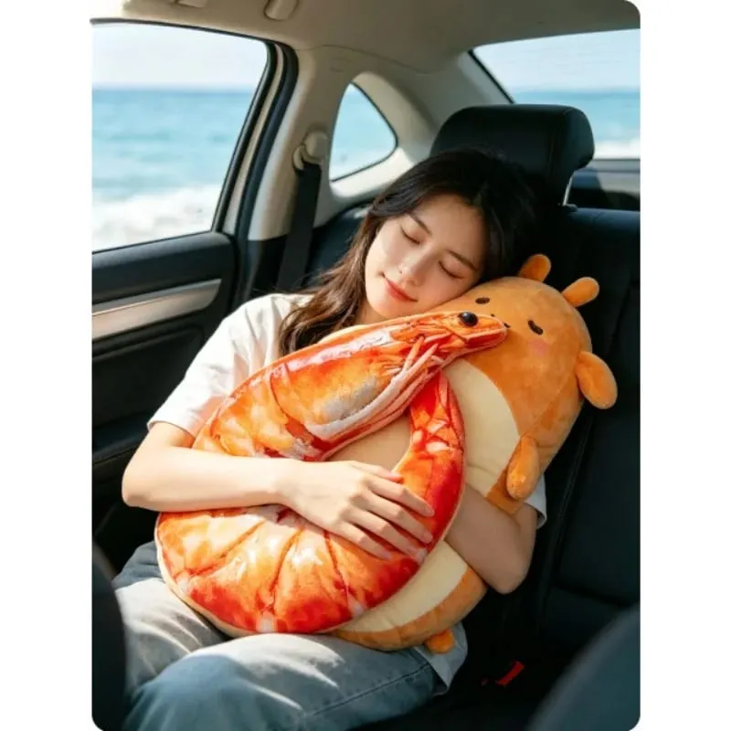 Bantal Leher Udang Lucu Bantal Perjalanan Berbentuk U Lembut Lembut Bantal Leher Simulasi 3D untuk Tidur Siang Kantor Pesawat Mobil — image 5