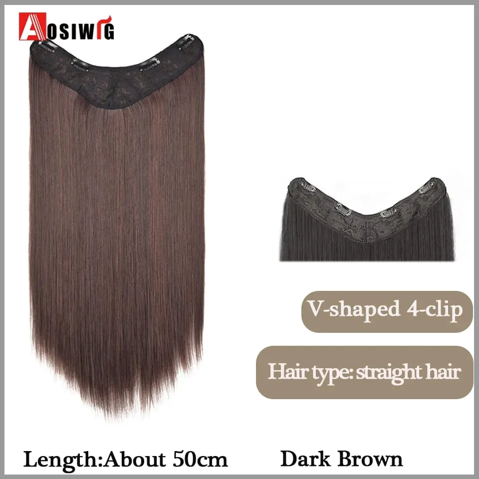 22inch Syntheic Long Straight Hair Extension V-shaped Layered 4 Clips Invisible Hairpiece Wig for Women Top of the Head Increase — image 10