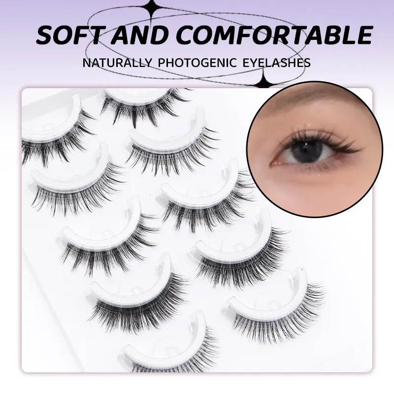 5 paires de faux cils auto-adhésifs Manga de Style mixte, sans colle, bande naturelle réutilisable, pour le maquillage quotidien des yeux — image 3