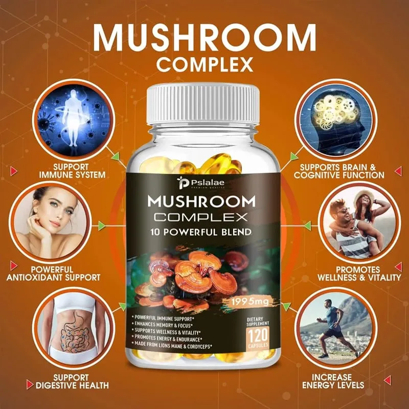 Mushroom Complex Capsules - with Lions Mane Chaga Reishi Cordyceps - Support Immune System Memory Focus and Relieve Stress — image 4