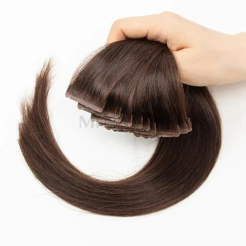 Invisible PU Hair Weft Twin Tabs Human Hair Extensions Brown 10PCS Machine Remy Hair Extensions with Holes Micro Beads Bundles