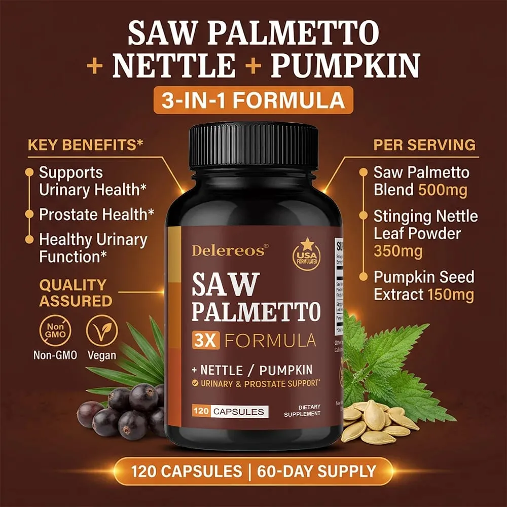 Suplemento de palma enana americana | Cápsulas de aceite de semilla de ortiga y calabaza para una potente fórmula 3X que respalda la próstata y la vejiga para hombres — image 5