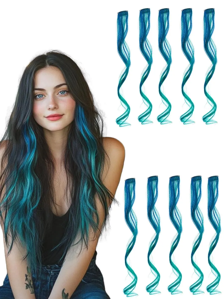 Clip coloré dans les Extensions de cheveux 10PS Extension colorée ondulée bouclée pour filles femmes points forts de fête pince synthétique dans le postiche