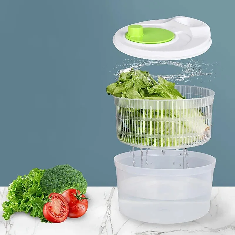 Vegetable Spinner Salad Dryer - Manual Lettuce Centrifuge for Kitchen Fruit & Veggie Washing Basket with Drain Function