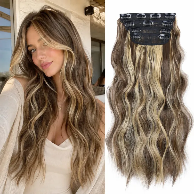 Synthetic Clips In Hair Long Wavy Clip In Hair Extensions 4Pcs/Pack 11Clips In Hair Pieces For Women 20Inch 200G Fake Hairpieces — image 17