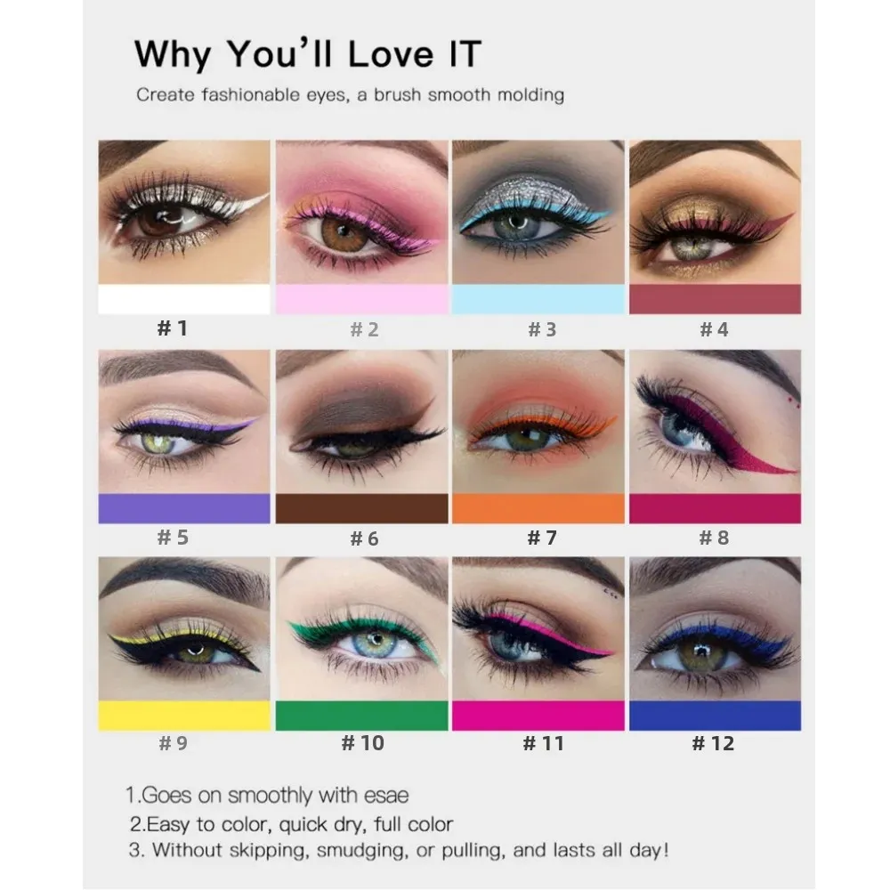 12 Colors Waterproof Eyeliner Pen Set Matte Long Lasting 24 Hours Fluorescent Eye Liner Pencils for Face Makeup Decoration — image 5