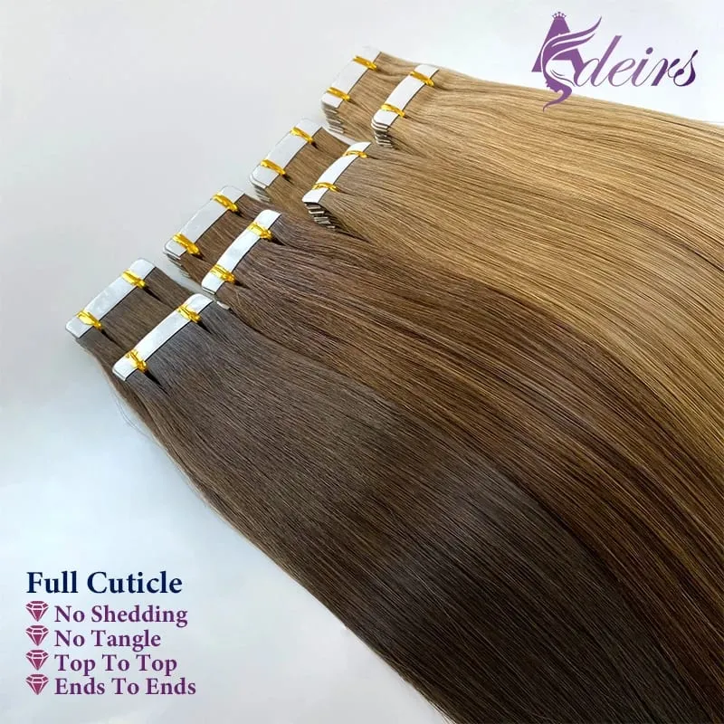 High Quality Straight Tape In Human Hair Extensions 100% Real Natural Hair Extension Remy Hair Brown Blonde Invisible — image 4