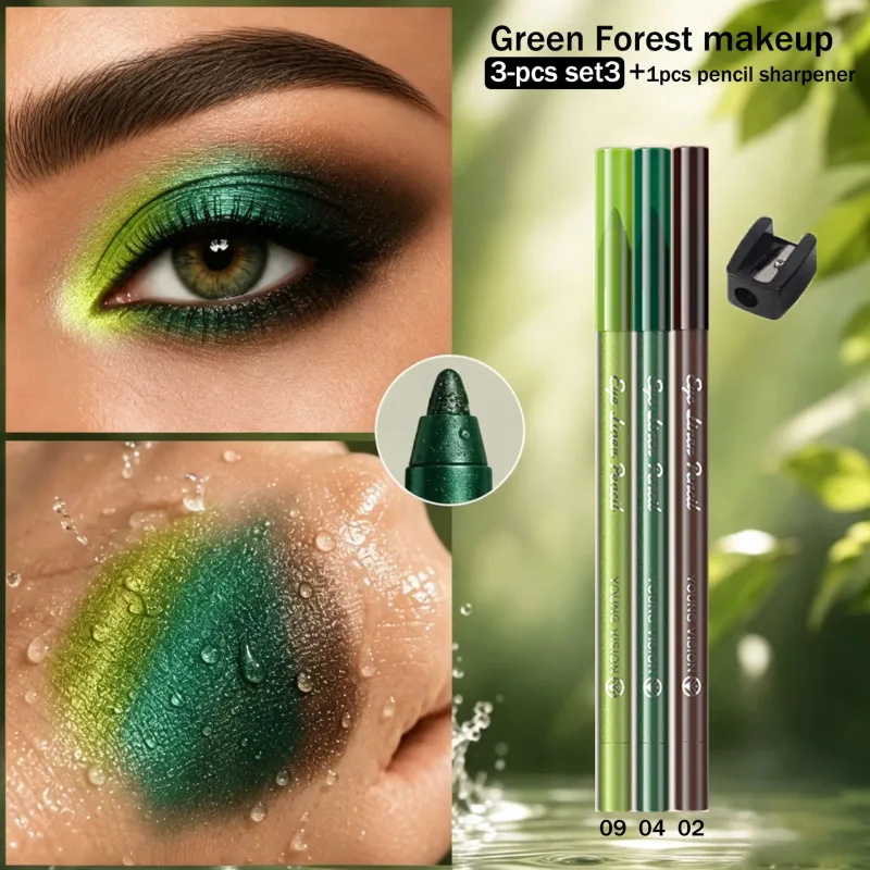 3pcs Pearlescent Eyeliner Pencil Blue Green Purple Multifunctional Eyeshadow Pencil Waterproof High Pigment Eye Liner Makeup