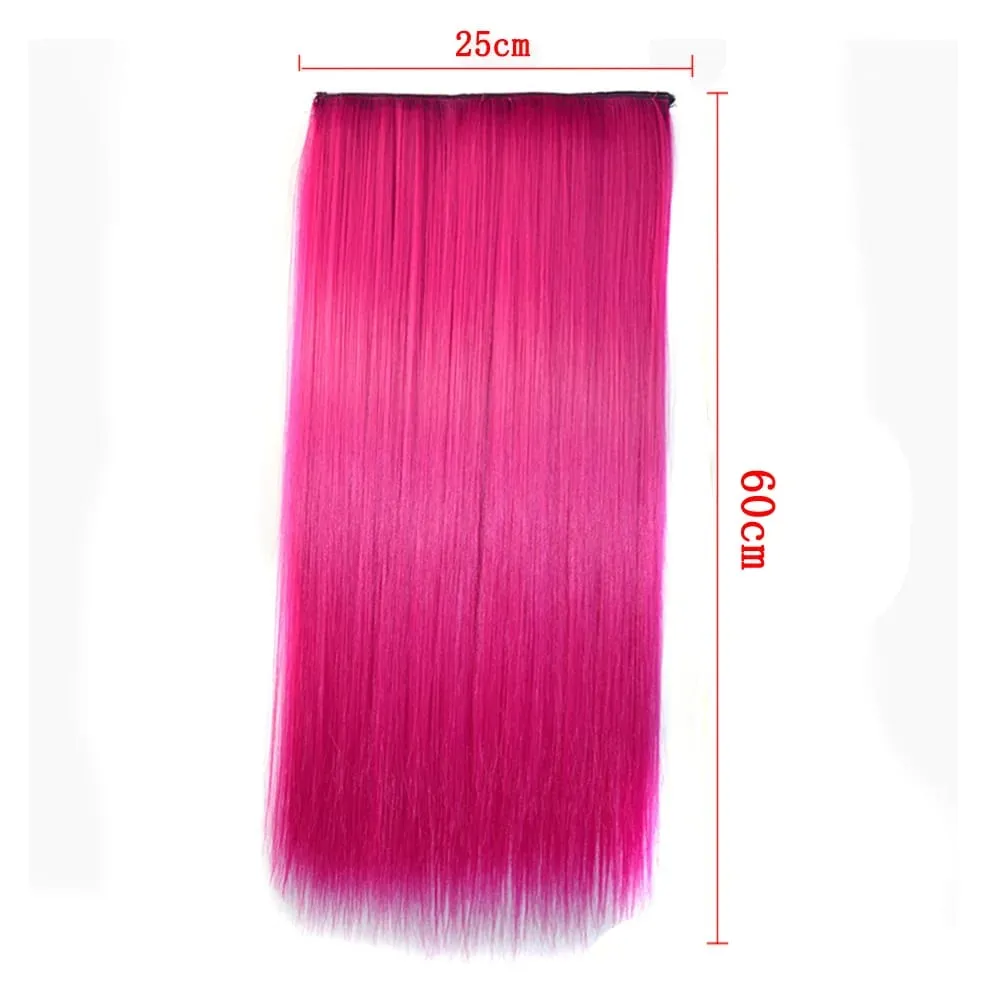 24 Inch Synthetic One Piece 5 Clips In Hair Extensions Long Straight High Temperature Fiber Colorful Hairpiece for Women — image 5