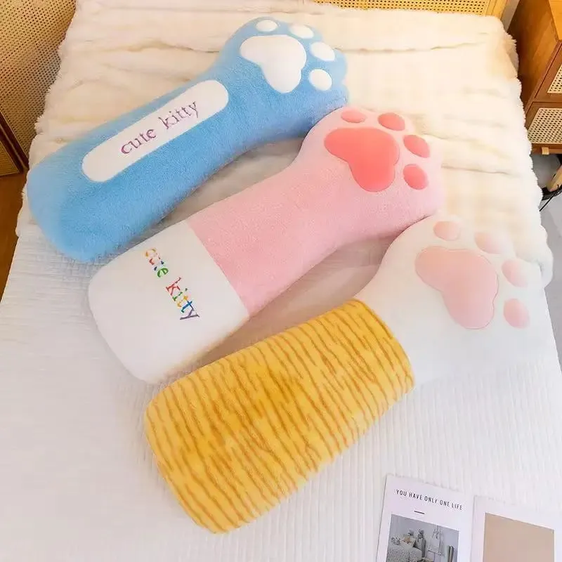 Cute Creative Cat Paw Chair Cushion Plush Toys Soft Stuffed Fluffly Office Lumbar Support Long Pillow Home Deco for Girls Gifts — image 3