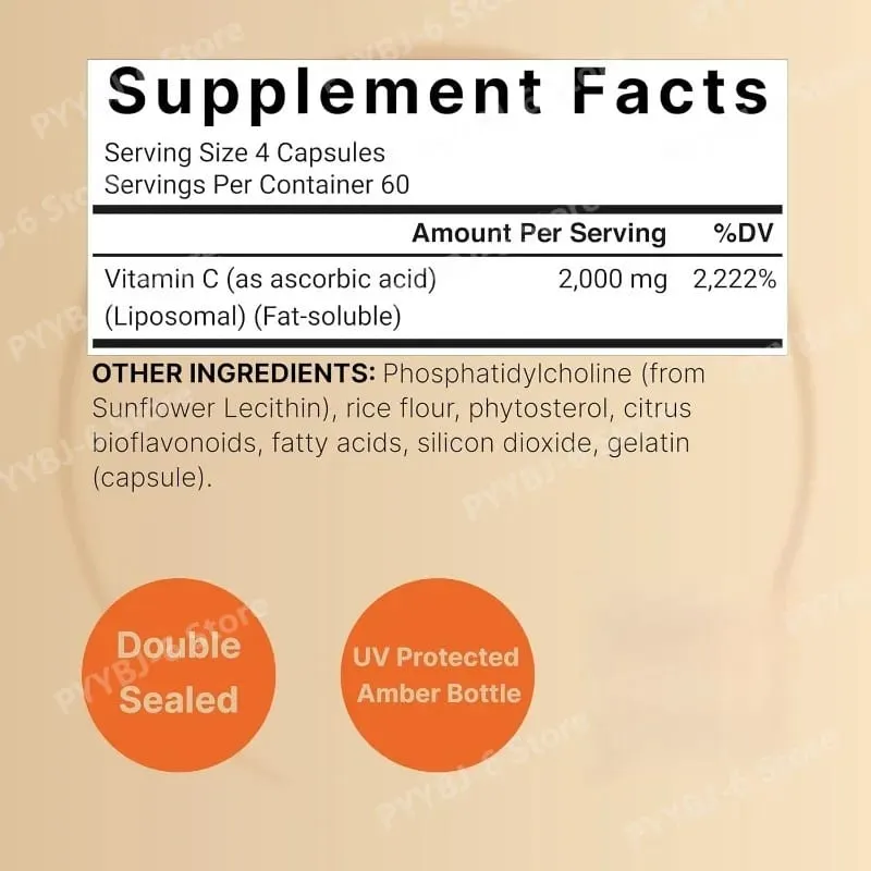 Liposomal Vitamin C 2 000 มก. รองรับสุขภาพของสารต้านอนุมูลอิสระและระบบภูมิคุ้มกัน การดูดซึมสูง ปลอดจีเอ็มโอ ปราศจากกลูเตน– 240 แคปซูล — image 6