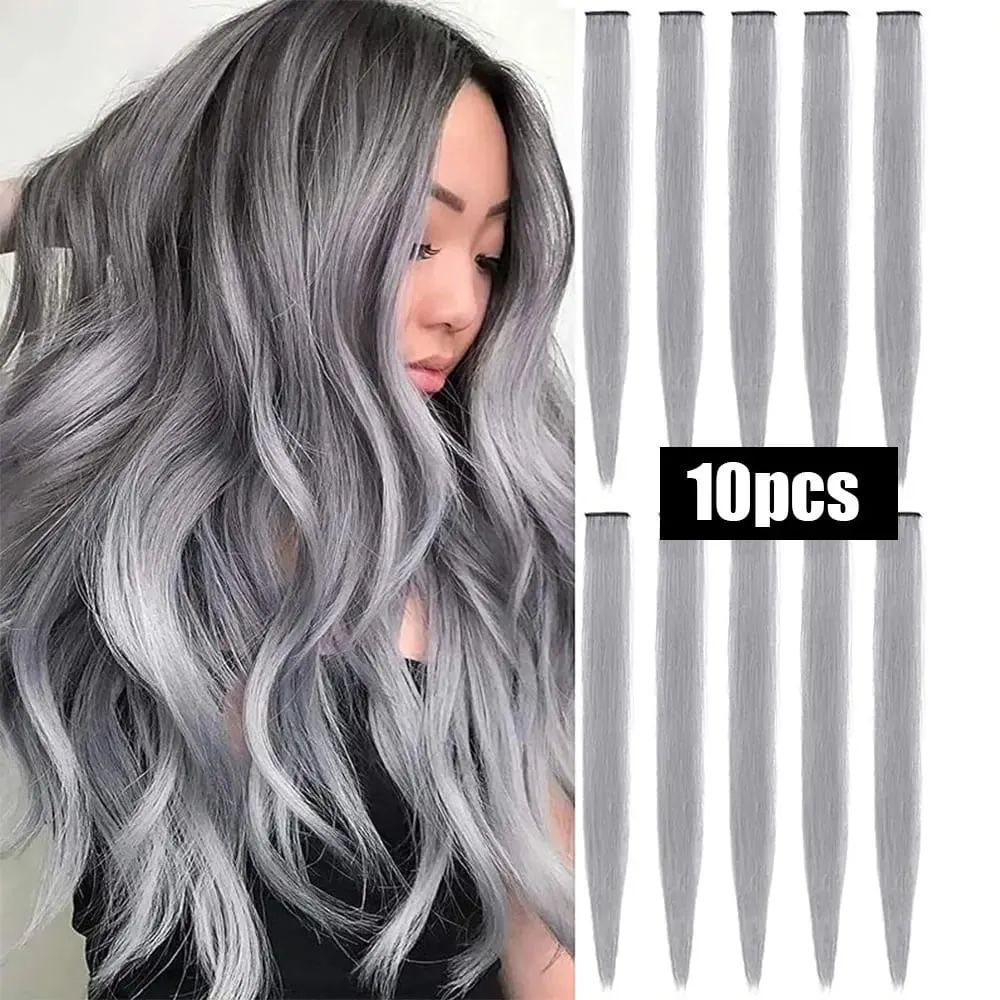 10 PCS Colored Hair Extensions Straight Hairpiece Multi-colors Party Highlights Clip in Synthetic for Women Girls Cosplay Gift — image 12
