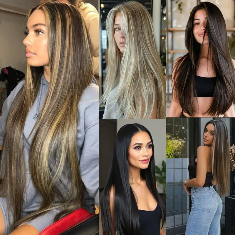 6 ks 24palcových Ombre Color Clip-in prodloužení vlasů Dlouhé syntetické rovné příčesky Vrstvené měkké neviditelné Clip In prodloužení — image 6