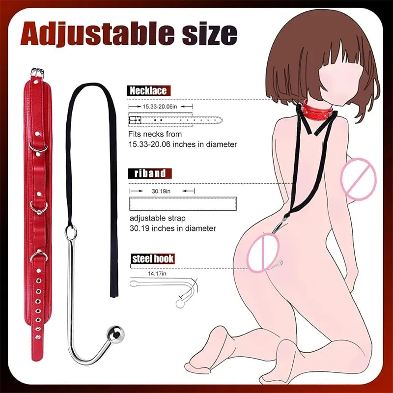 SM Coppia Gancio anale Sesso Bondage Restraint Set BDSM Catena in pelle Acciaio inossidabile Giocattoli adulti del sesso per uomo Imbracatura regolabile — image 5