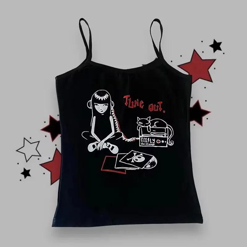 Vrouwen Gothic Spinnenweb Print Cami Tank Top Mouwloos Spaghetti Band Y2K Slim Cropped Hemdje Dark Punk Streetwear Tops — image 6
