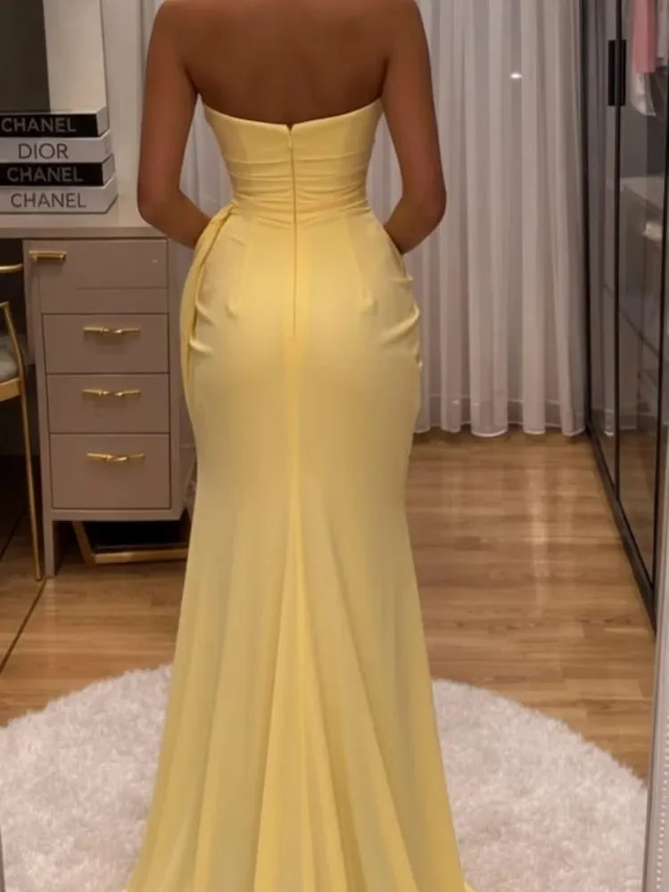 우아한 높은 허리 Bodycon 맥시 드레스 Strapless Pleated 밑단 코르셋 파티 가운 럭셔리 Vestidos 2026 신사 숙녀 이브닝 가운 — image 4