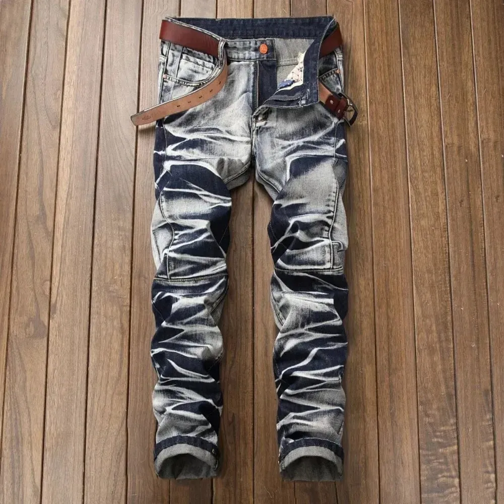 Jeans Men Vintage Distressed Pencil Pants Mid Waist Zipper Pockets Slim Ankle Length Trousers Straight Denims 2024 Streetwear — image 4