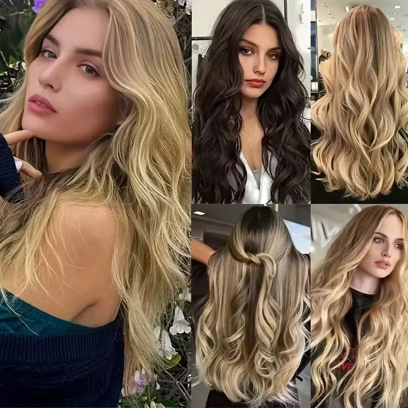 Synthetic 16Inch 11Clips Long Curly Hair Extension Heat Resistant Hair Extension Clips In Ombre Black Brown Blond Women — image 6