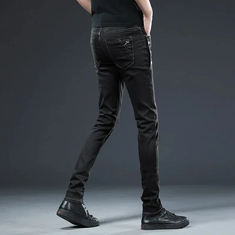 Autumn Men's New Button Skinny Jeans Black Gray Multi-button Youth Skateboard Stretch Denim Trousers Slim Straight Male Pants — image 3