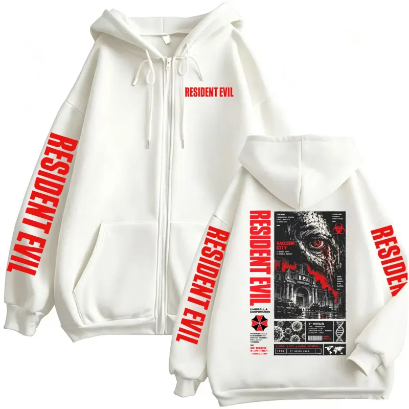 Vintaj Resident Evil T-Virus Permainan Seram Zip Up Hoodies Lelaki Wanita Harajuku Gothic Fesyen Jaket Sweatshirts Kot Streetwear — image 7