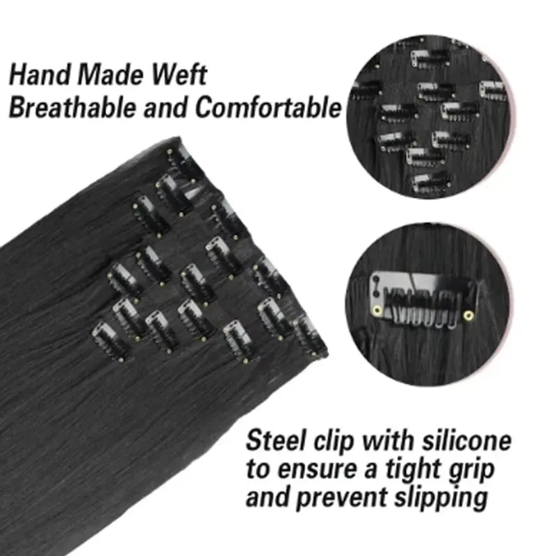Synthetic 7 Pcs/Set Clip in Hair Extensions Natural Soft Hair Extensions 24 Inch Premium Long Straight Hairpieces for Women — image 4