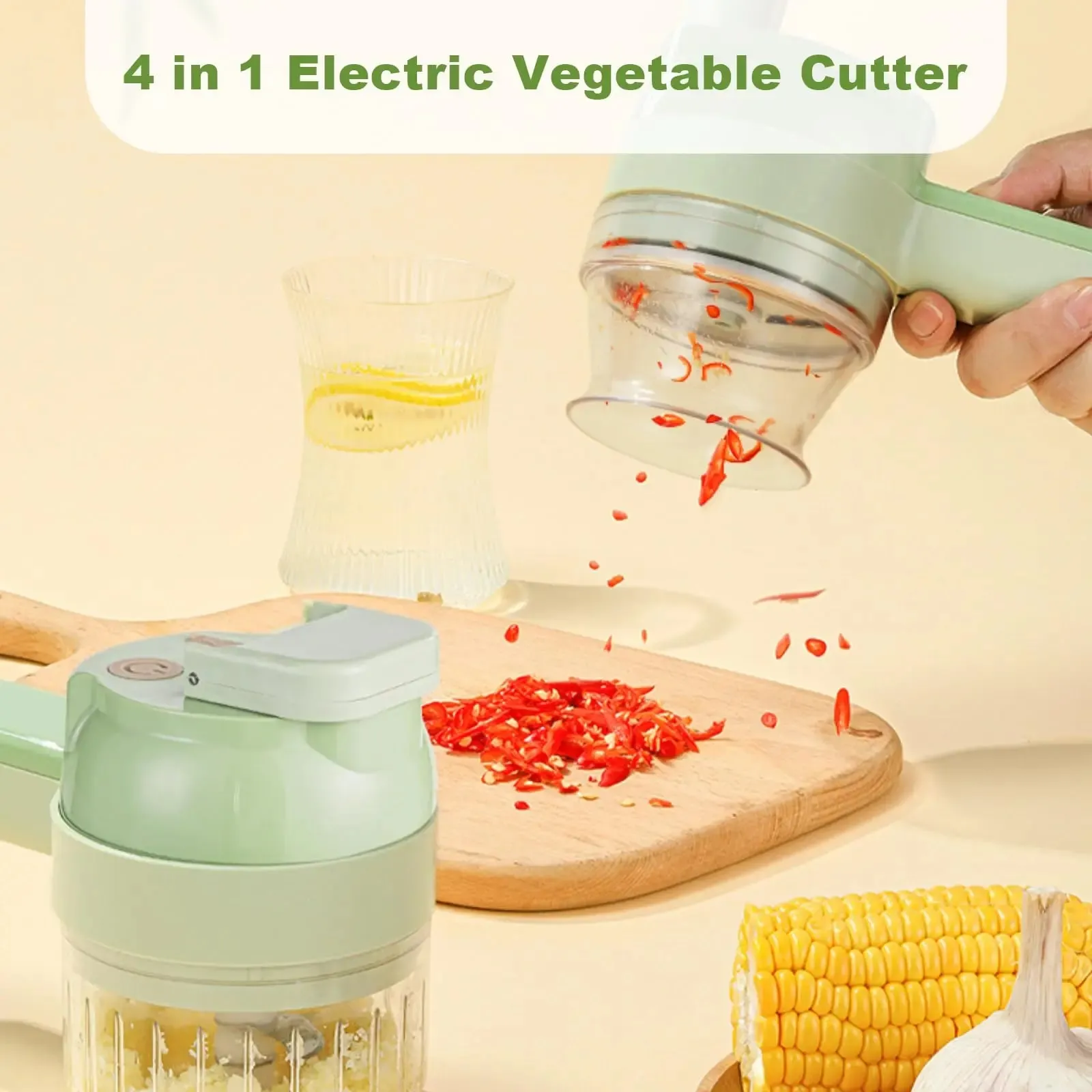 4 in 1 Handheld Electric Vegetable Cutter Wireless Food Processor Vegetable Slicer Set Pepper Garlic Mash Minced Cooking Gadgets — image 2
