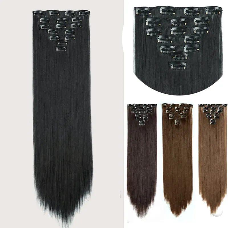 Long Straight Synthetic 16 Clips In Hair Extensions 7Pcs/Set High Temperature Fiber Black Brown Blonde Hairpiece For Women — image 8