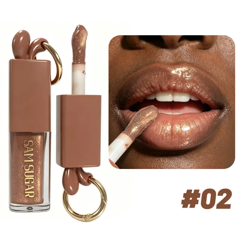 1pc Mirror Gold Shiny Brown Rabbit Lip Gloss Moisturizing Plumping Lip Gloss Liquid Lipstick Matte Chocolate Brown Lip Tint Tone