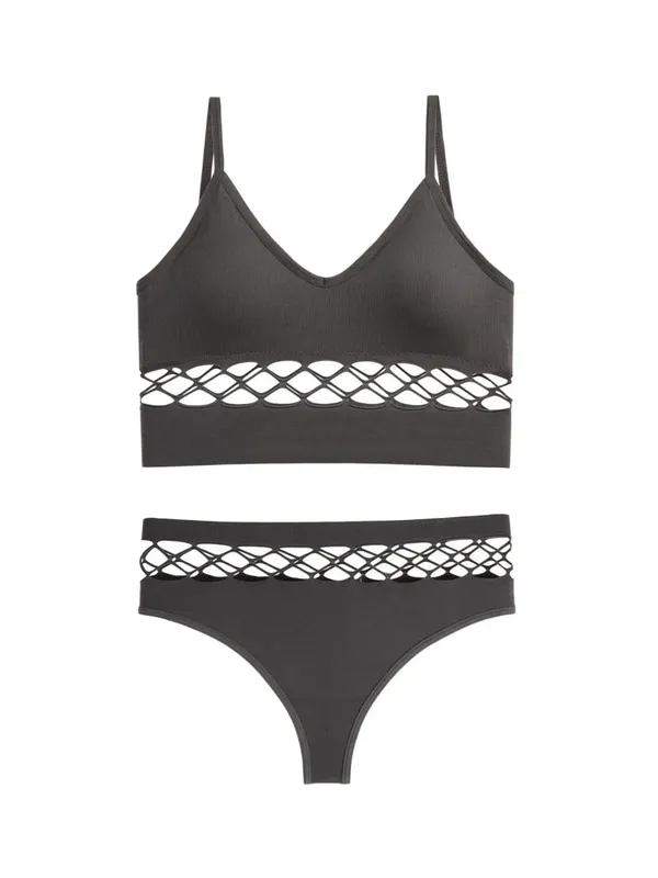 Set di lingerie sottile scavato per le donne Reggiseno push up con busto piccolo senza fili Canotta sportiva traspirante taglie forti — image 10