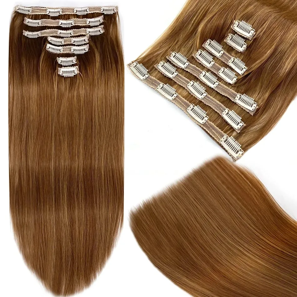 100% Real Human Hair Blonde Clips In Hair Extensions Bundles Natural Black Bulks Blonde 613 Piano Colored Brazilian Hair 30 inch — image 24