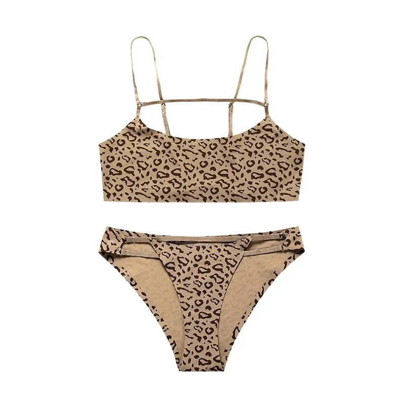 Hot Sale Leopard Ice Silk Bralette Wireless Active Fitness Tracelss Bra Brief Seamless Bra And Panty Set For Women