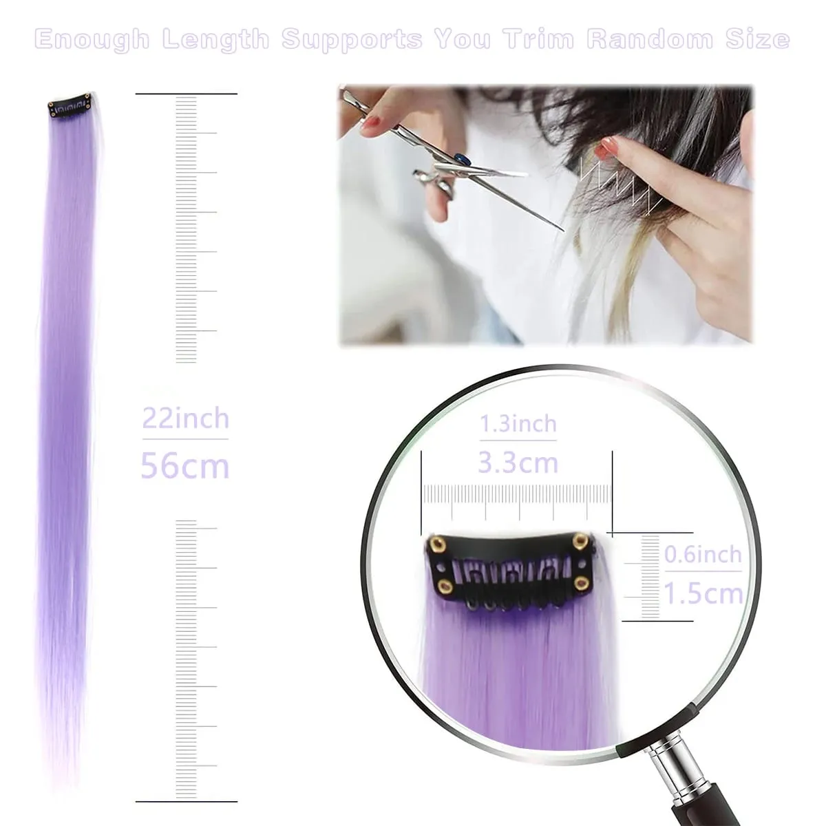 Colored Hair Extensions Lilac color Clip in Hair Extension 12 PCS Highlight Colorful Hair Piece Straight Synthetic Hairpieces — image 5