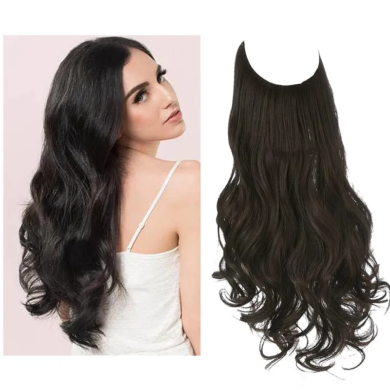 Synthetic No Clip Wave Hair Extensions Ombre Natural Blonde One Piece False Hairpiece Fish Line Fake Hair Piece