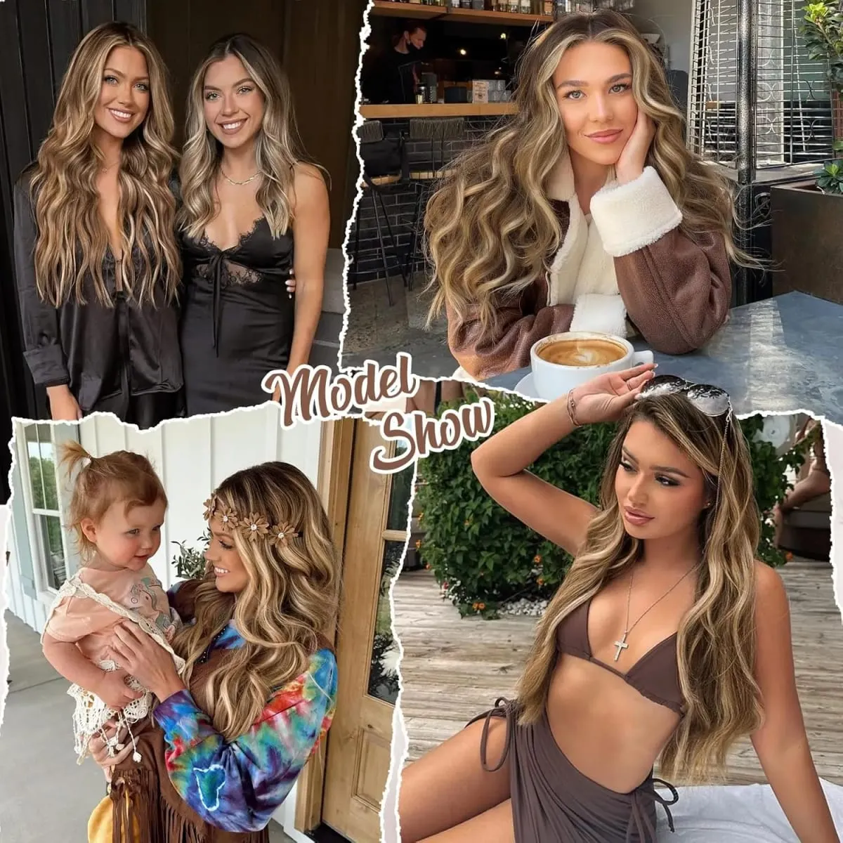 Clip-in-Haarverlängerung, lang, gewellt, Kunsthaar, 61 cm, Schwarz, 6 Stück, dicke Haarteile, Faser-Doppelschusshaar für Frauen — image 3