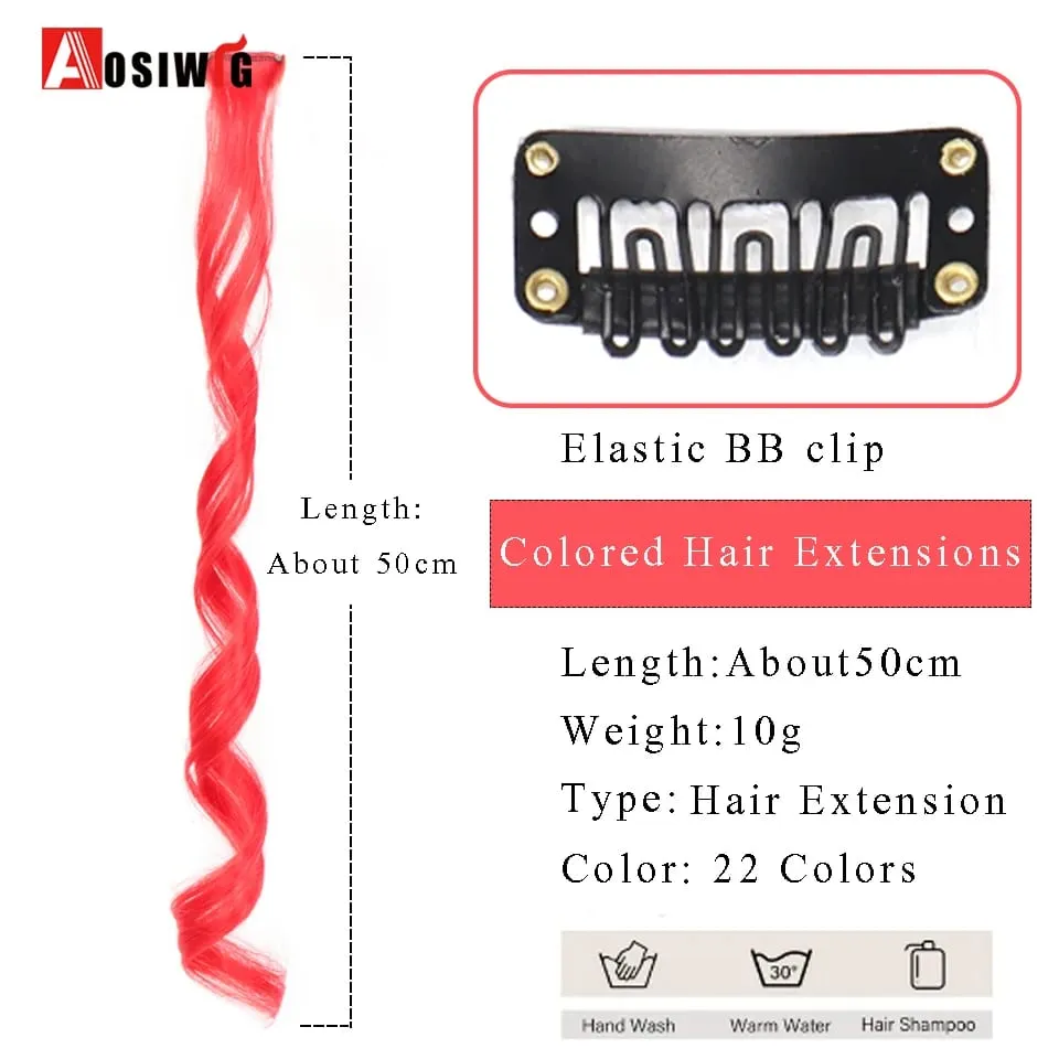 22" Synthetic Long Straight Rainbow Highlight Colored Hair Extensions Clip In One Piece Ombre Pink Purple Green Yellow For Wome — image 4