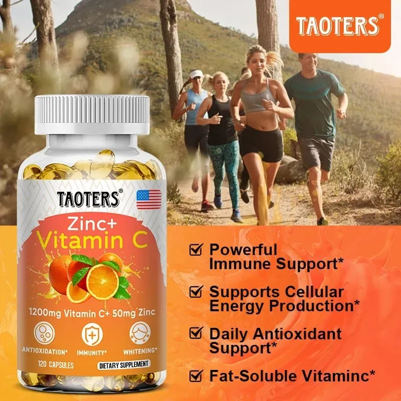 Taoters Vitamin C + Zinc Supplement - High Absorption - Immune System Skin Health Vitamins - Antioxidant Supplement