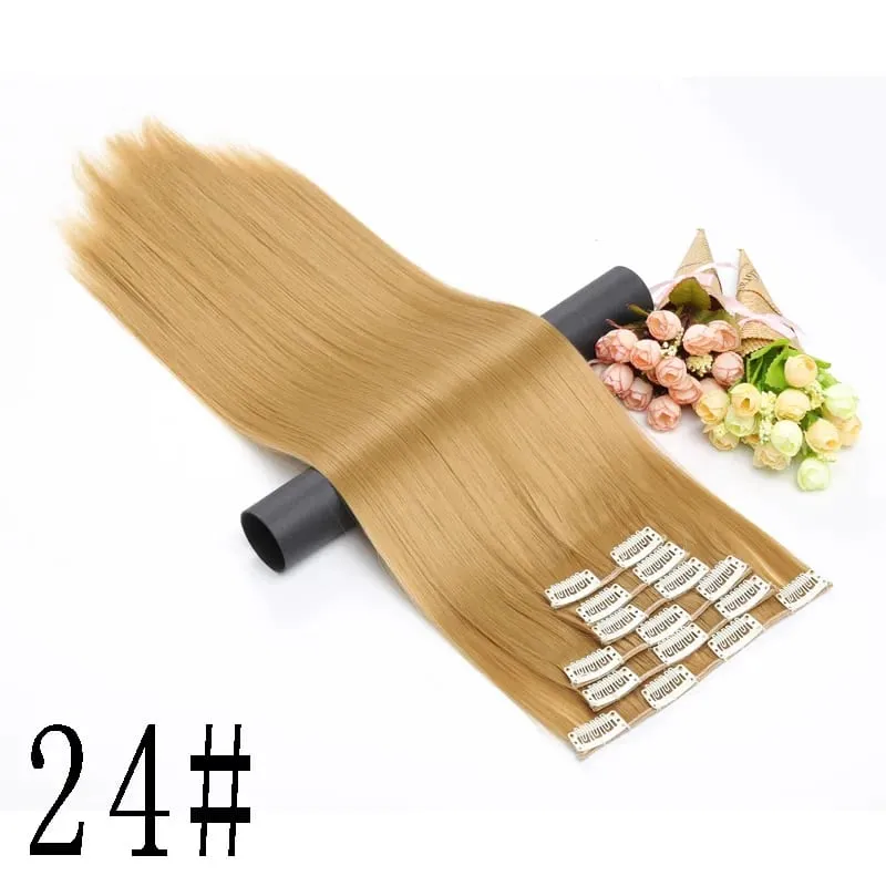 Synthetic 16 Clips In Hair Extension Long Straight Hair Fake False Hairpiece Clip In Hair Extension — image 26